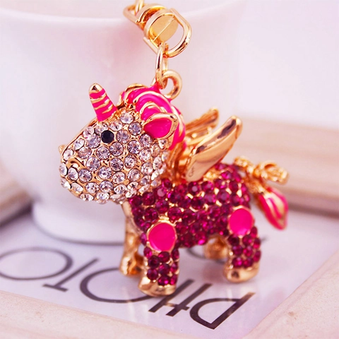 Niedlicher Strass Einhorn Schlüsselanhänger Zinklegierung Metall Taschenanhänger Für Damen Kinder Tierform Eingelegtes Geschenk