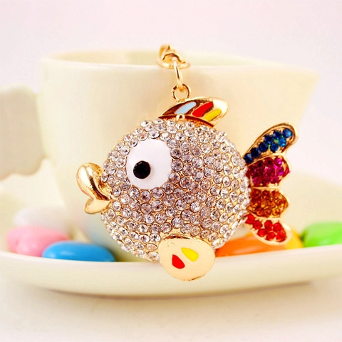 Creative Colorful Tropical Fish Keychain Rhinestone Zinc Alloy Animal Pendant For Women Bag Charm Fashion Jewelry Gift
