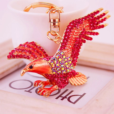 Squisito Portachiavi Aquila con Strass per Donna in Lega di Zinco Metallo Aquila Portachiavi Auto Ciondolo Borsa Gioielli Vintage Regalo