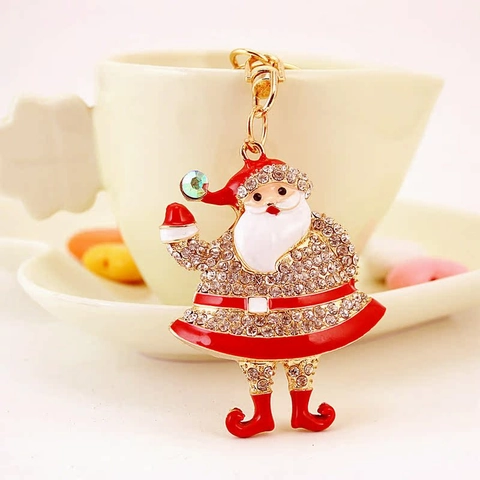 Creatieve Strass Kerstman Sleutelhanger Vergulde Zinklegering Metalen Hanger Voor Auto Tas Kerstcadeau Dames Sieraden