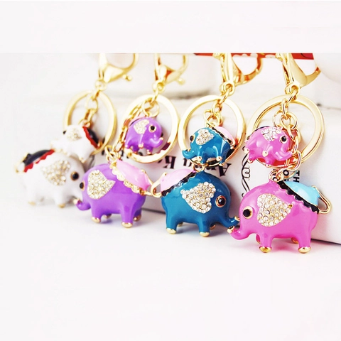 Portachiavi Elefante Mamma E Figlio Strass Smalto Lega Di Zinco Cuore Decor Carino Ciondolo Per Borsa Regalo Per Donna
