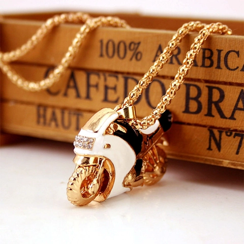 Collar con Colgante de Motocicleta de Aleación de Zinc de Moda para Mujeres Hombres Esmalte Dorado Negro Incrustaciones de Strass Joyería