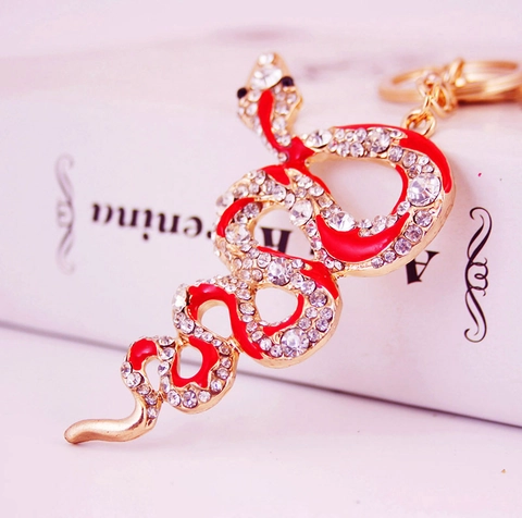Luxurious Zinc Alloy Snake Keychain Rhinestone Enamel Inlaid Chinese Zodiac Animal Pendant Bag Accessories Gift For Men Women
