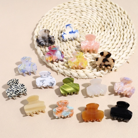 Elegante Pinza per Capelli Mini in Acetato con Motivo Marmorizzato per Donna Retro Francese Piccolo Fermaglio a Squalo Accessorio per Capelli Leopardato