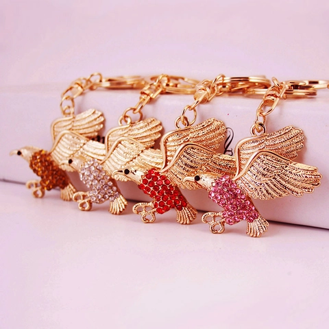 Portachiavi Creativo in Lega di Zinco con Aquila e Strass per Chiavi Auto Ciondolo Borsa Accessori Moda Regalo Uomo Donna