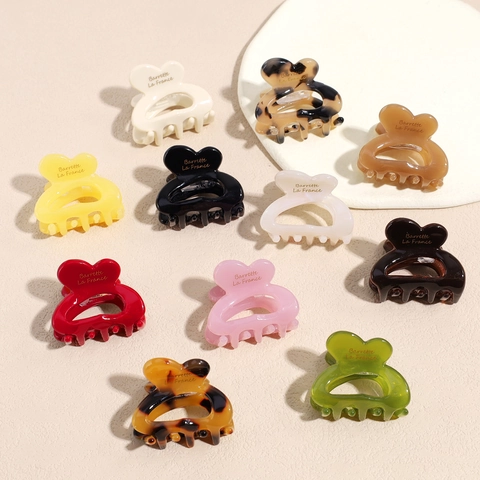 French Style Mini Heart Hair Claw Clips For Women Elegant Acetate Resin Hairpins Small Vintage Heart Shape Hair Accessories