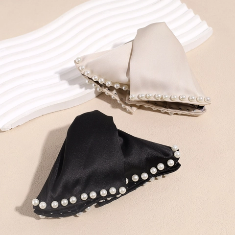 Pinza de Garra para el Cabello de Satén Elegante con Lazo y Perlas Artificiales Vintage Francés Accesorio Mujer