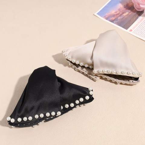 Pinza de Garra para el Cabello de Satén Elegante con Lazo y Perlas Artificiales Vintage Francés Accesorio Mujer