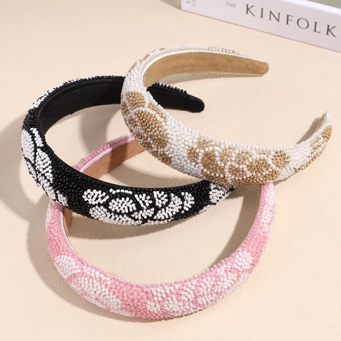 Cerchietto Imbottito con Perline Fatto a Mano Barocco Donna Lusso Perla Artificiale Spugna Vintage Accessori Capelli