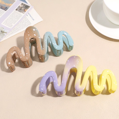 Grande Molla per Capelli a Onda Sfumata Plastica Opaca Schizzo d'Inchiostro Fermaglio Donna Accessorio Capelli