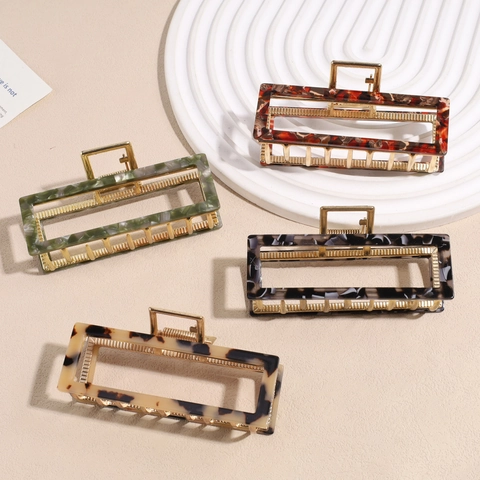 Pinza per Capelli in Lega di Acetato Vintage per Donna Motivo Geometrico Marmo Tartarugato Clip Rettangolare Accessori per Capelli Eleganti