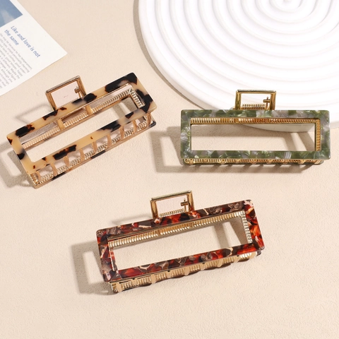 Pinza per Capelli in Lega di Acetato Vintage per Donna Motivo Geometrico Marmo Tartarugato Clip Rettangolare Accessori per Capelli Eleganti