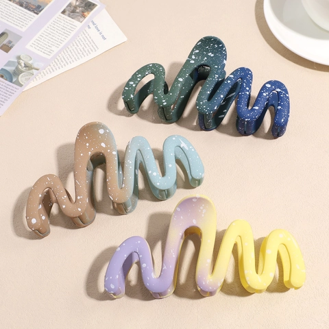 Grande Molla per Capelli a Onda Sfumata Plastica Opaca Schizzo d'Inchiostro Fermaglio Donna Accessorio Capelli