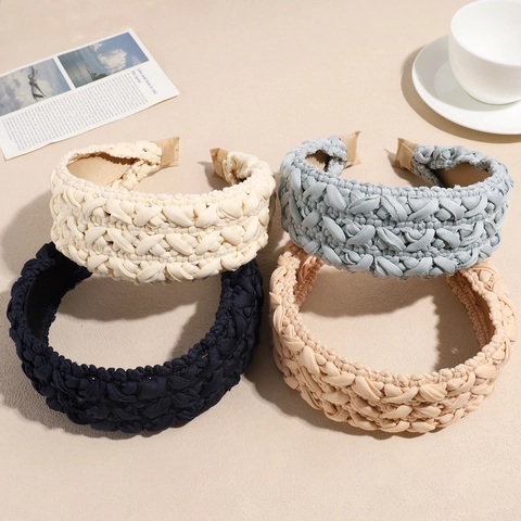 French Vintage Braided Wide Headband Solid Color Knit Hair Hoop For Women Fashion Elegant Padded Hair Accessories