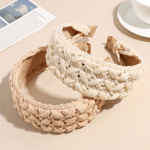 French Vintage Braided Wide Headband Solid Color Knit Hair Hoop For Women Fashion Elegant Padded Hair Accessories