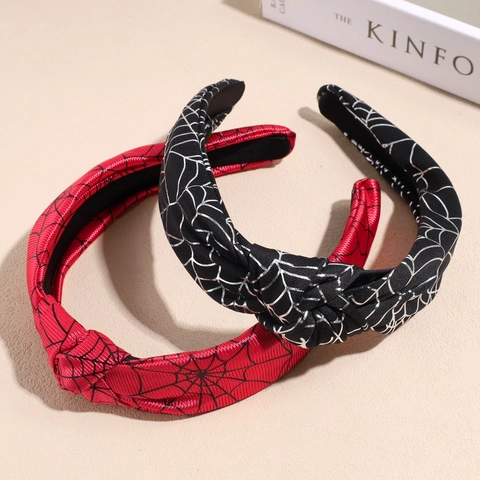 Halloween Knotted Headband Fabric Spider Web Skull Pumpkin Pattern Festive Party Hair Accessories For Women Girls