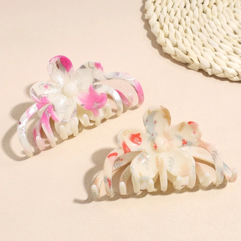 Grande Pinza per Capelli in Acrilico con Stampa Floreale Elegante Clip a Squalo per Donna Ragazza Accessori per Capelli