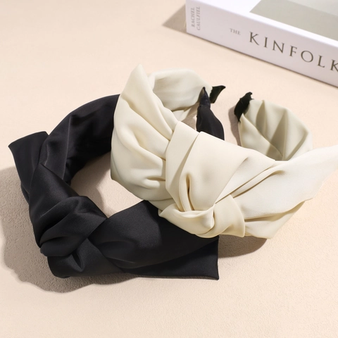 Serre-Tête Large à Noeud en Satin Style Coréen pour Femmes Serre-Tête Torsadé en Polyester Accessoire de Coiffure Élégant