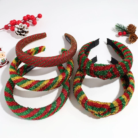 Geknoteter Weihnachts Haarreif Für Damen Glitzer Pailletten Gepolstert Rot Grün Gold Spirale Streifen Feiertag Party Kopfschmuck