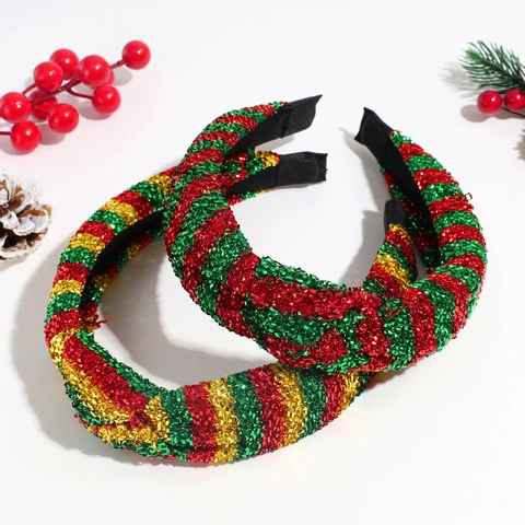 Geknoteter Weihnachts Haarreif Für Damen Glitzer Pailletten Gepolstert Rot Grün Gold Spirale Streifen Feiertag Party Kopfschmuck