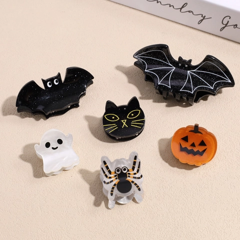 Halloween Bat Pumpkin Ghost Spider Hair Claw Clips PVC Glitter Hair Accessories For Women Girls Party Hair Decoration