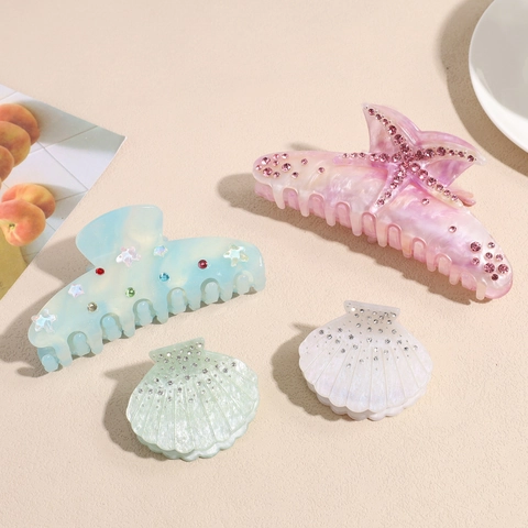 Pinza para el Cabello de Acetato con Forma de Estrella de Mar y Concha Diamantes de Imitación Elegante Accesorios para el Cabello