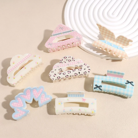 Dolci Fermagli per Capelli in Acrilico Vintage Gingham Floreale Stampa Leopardata Shark Clip per Capelli per Donne Ragazze Accessori