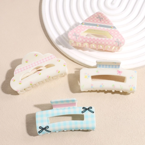 Dolci Fermagli per Capelli in Acrilico Vintage Gingham Floreale Stampa Leopardata Shark Clip per Capelli per Donne Ragazze Accessori