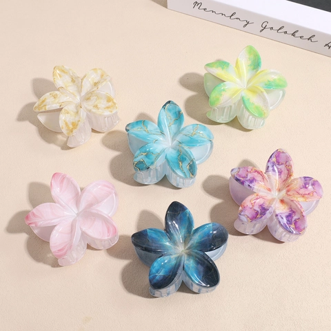 Molla per Capelli a Forma di Fiore Elegante Motivo Marmorizzato Sfumato Giglio Accessorio per Capelli in Plastica per Donna