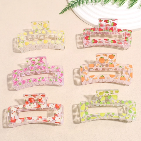 Pinza per Capelli Quadrata in Stile Coreano con Stampa a Frutti in Acrilico Trasparente Grande Fermaglio per Donna Accessorio