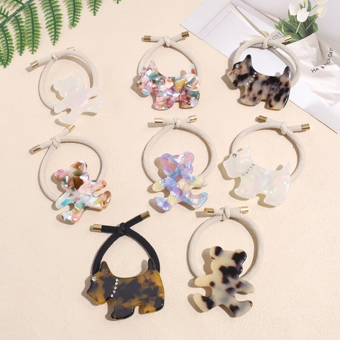 Mode Acetat Tier Bär Hund Haargummis Für Damen Mädchen Strass Verziert Hochelastisch Haarseil Haarschmuck