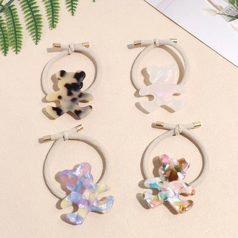 Mode Acetat Tier Bär Hund Haargummis Für Damen Mädchen Strass Verziert Hochelastisch Haarseil Haarschmuck