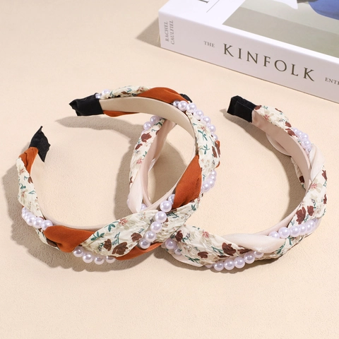 Cerchietto Trecce Torte Francesi Con Perle Artificiali Stile Coreano Dolce Cerchietto in Tessuto Elegante Accessorio Capelli Donna