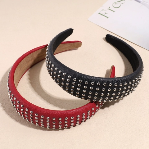 Diadema Ancha de Cuero Artificial Vintage para Mujer Con Remaches de Metal Estilo Punk Accesorio para el Cabello Retro