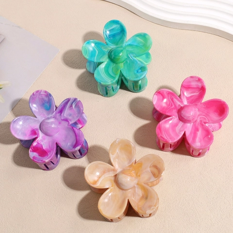 Pinza de Pelo de Flor con Textura de Mármol Flor de Acetato Estilo Mori Dulce Color Caramelo Accesorios de Cabello Mujer