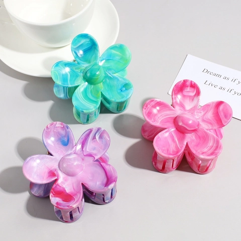 Pinza de Pelo de Flor con Textura de Mármol Flor de Acetato Estilo Mori Dulce Color Caramelo Accesorios de Cabello Mujer