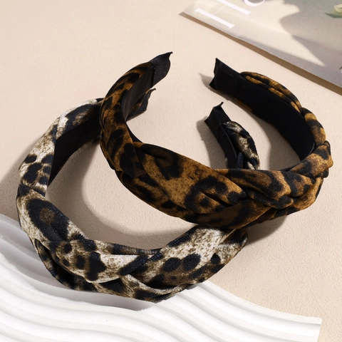 Vintage Leopardenmuster Geflochtener Haarreif Breit Dick Samt Haarschmuck Mode Damen Haarreif Alltag