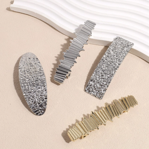 Korean Style Alloy Metal Hair Clip For Women Gold Silver Brushed Surface Geometric Bow Spring Clip Elegant Hair Accessories