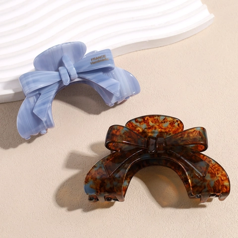 Pince à Cheveux Élégante Française en Acétate Nœud Marbré Écaille de Tortue Grande Pince à Cheveux pour Femmes Fait à la Main Vintage