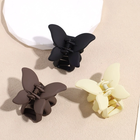 Pinza De Pelo Mariposa Elegante Horquilla De Resina Mate Retro Color Sólido Accesorios Para El Cabello Minimalistas Para Mujer