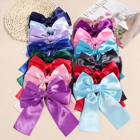 Large Satin Bow Hair Clip French Style Double Layer Ribbon Alligator Clip Elegant Hair Accessories For Women Daily Party Gift