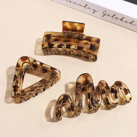 Large Tortoiseshell Hair Claw Clips For Women Leopard Print Resin Geometric Square Triangle Wave Flower Hair Catch Hairpin