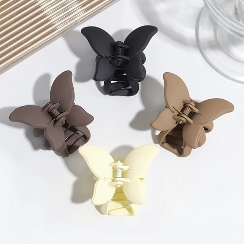 Pinza De Pelo Mariposa Elegante Horquilla De Resina Mate Retro Color Sólido Accesorios Para El Cabello Minimalistas Para Mujer