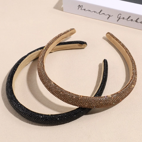 Fashion Padded Rhinestone Headband For Women Sparkly Full Drill Wide Hair Band Vintage Handmade Hair Accessories Party Gift