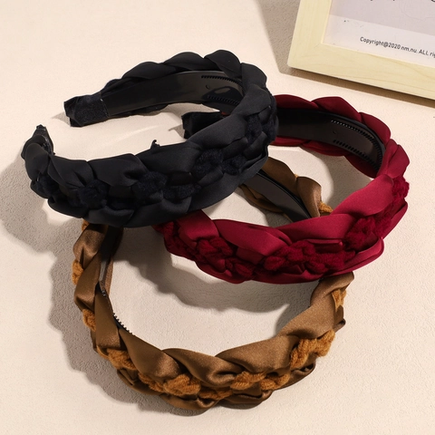 Cerchietto Intrecciato in Stile Coreano Vintage in Maglia di Raso per Donna Cerchio per Capelli Antiscivolo Largo Elegante