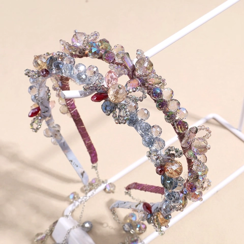 Handgefertigte Gewebte Künstliche Perle Quaste Stirnband Koreanischer Stil Strass Kristall Haarband Braut Hochzeit Haarschmuck Für Damen