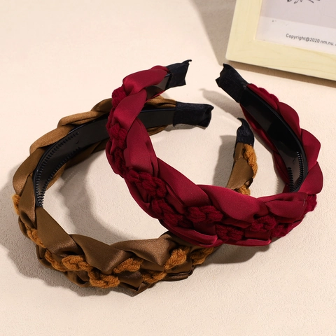 Cerchietto Intrecciato in Stile Coreano Vintage in Maglia di Raso per Donna Cerchio per Capelli Antiscivolo Largo Elegante