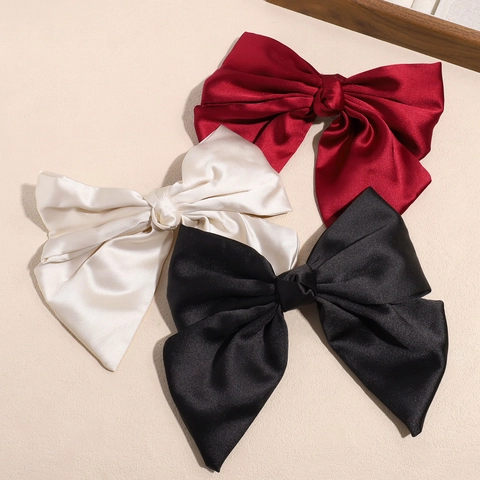 Fermaglio per Capelli con Fiocco in Raso Oversize Vintage Francese Fatto a Mano Elegante Becco d'Anatra per Donna Festa Matrimonio
