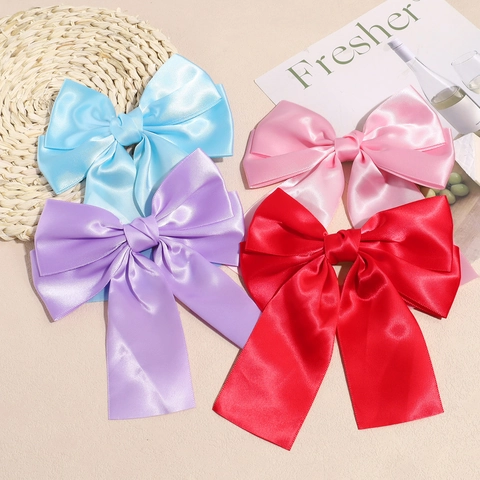 Large Satin Bow Hair Clip French Style Double Layer Ribbon Alligator Clip Elegant Hair Accessories For Women Daily Party Gift