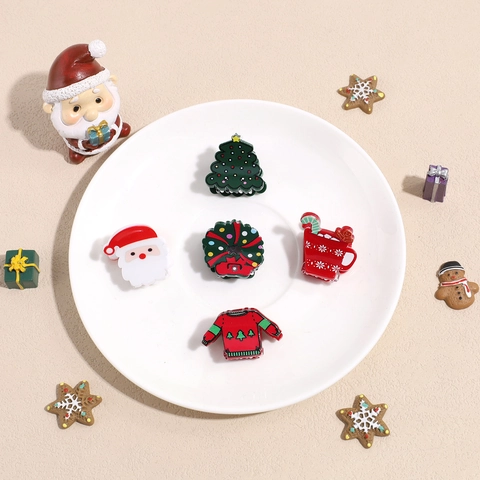Fermagli per Capelli Natalizi in Resina Babbo Natale Albero Maglione Ghirlanda Forme di Tazza Mini Pinze per Capelli Donna Accessori